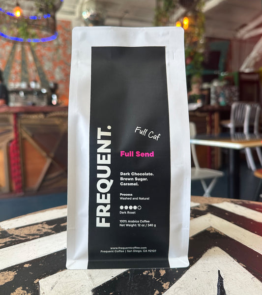 dark roast coffee named full send from Frequent Coffee