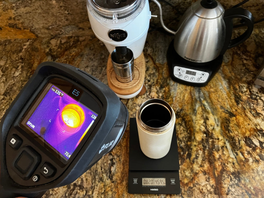 showing temperature of coffee at 135F