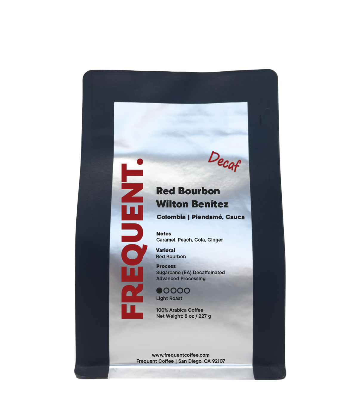 Bag of Red Bourbon Wilton Benitez decaf coffee from Frequent Coffee